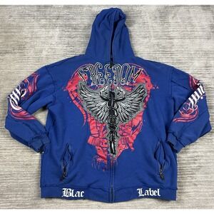 Y2K Vintage Blac Label Hoodie 3XL Blue Street Wear Snake Freedom 2000 Full Zip